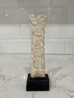 Vintage Hand Carved Bone Egyptian Pharaoh Statue