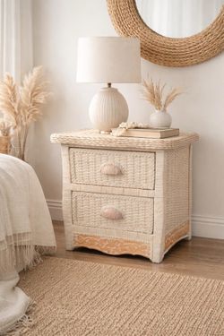 Vintage Pier 1 Imports Wicker Rattan Boho Nightstand