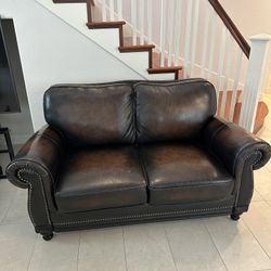 Leather Rolled Arm Loveseat