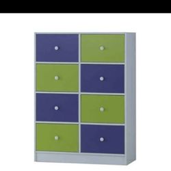 Retro White Purple Green 8 - Drawer Dresser, Clothing Storage Organizer