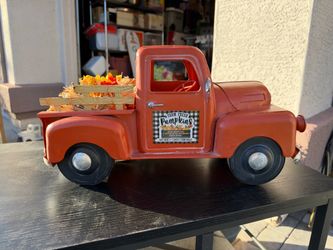 Orange Metal Farm Truck Fall Decoration