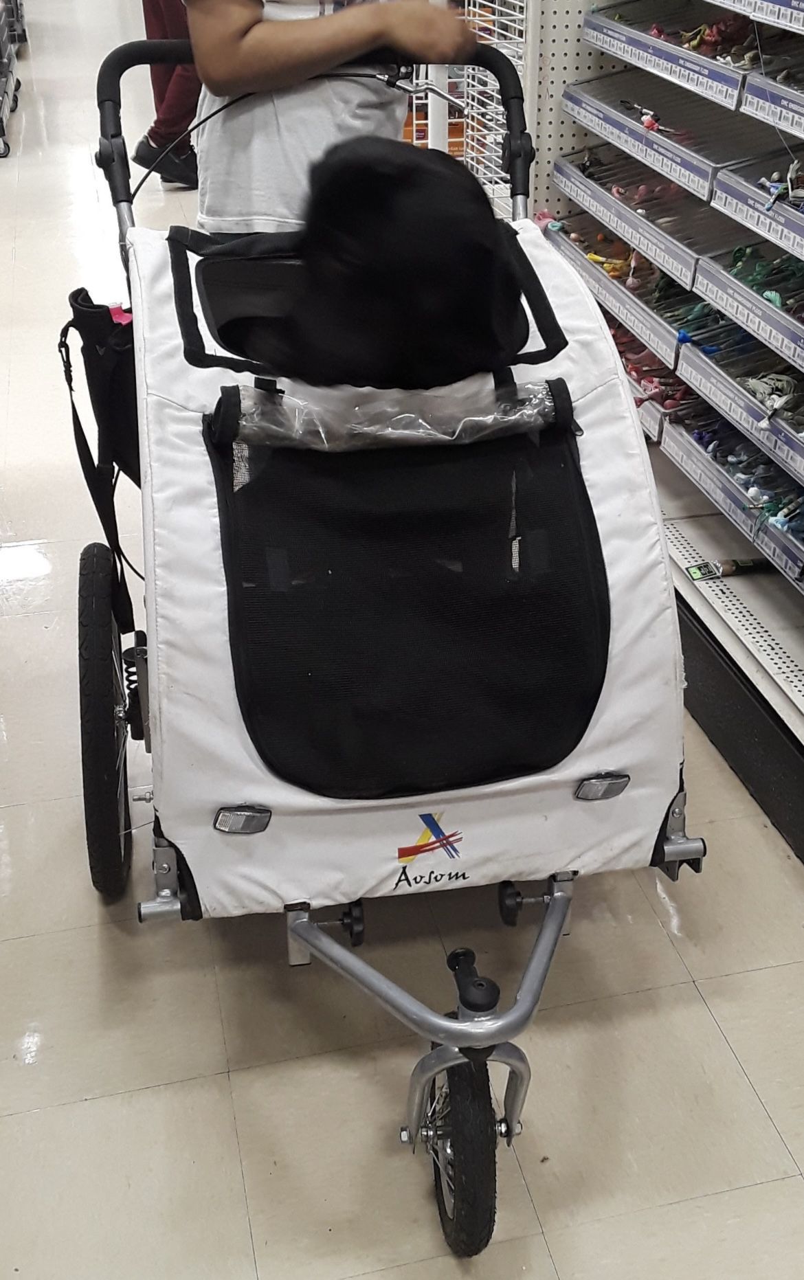 Aosom Dog Trailer Stroller with Canopy and Storage Pockets White Large