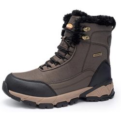 SHULOOK Men's Snow Boots Waterproof Warm Fur Lined Winter Hiking Boot Non-slip Outdoor Ankle High-top Shoes Work Hiker Trekking Trail 10.5 