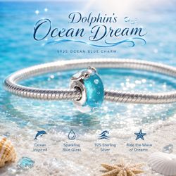 Sterling Silver Dolphin Ocean Blue Charm on card