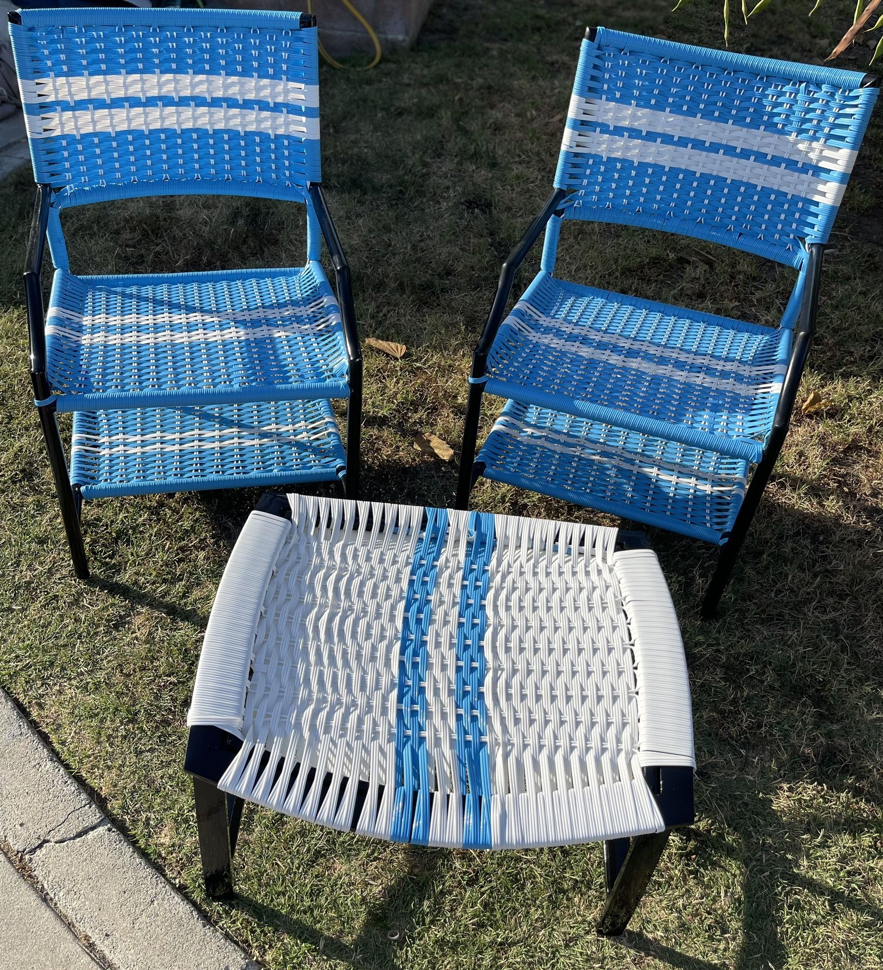 Blue & White Table/ Foot Stool & Chairs Set - Handcrafted in Guadalajara