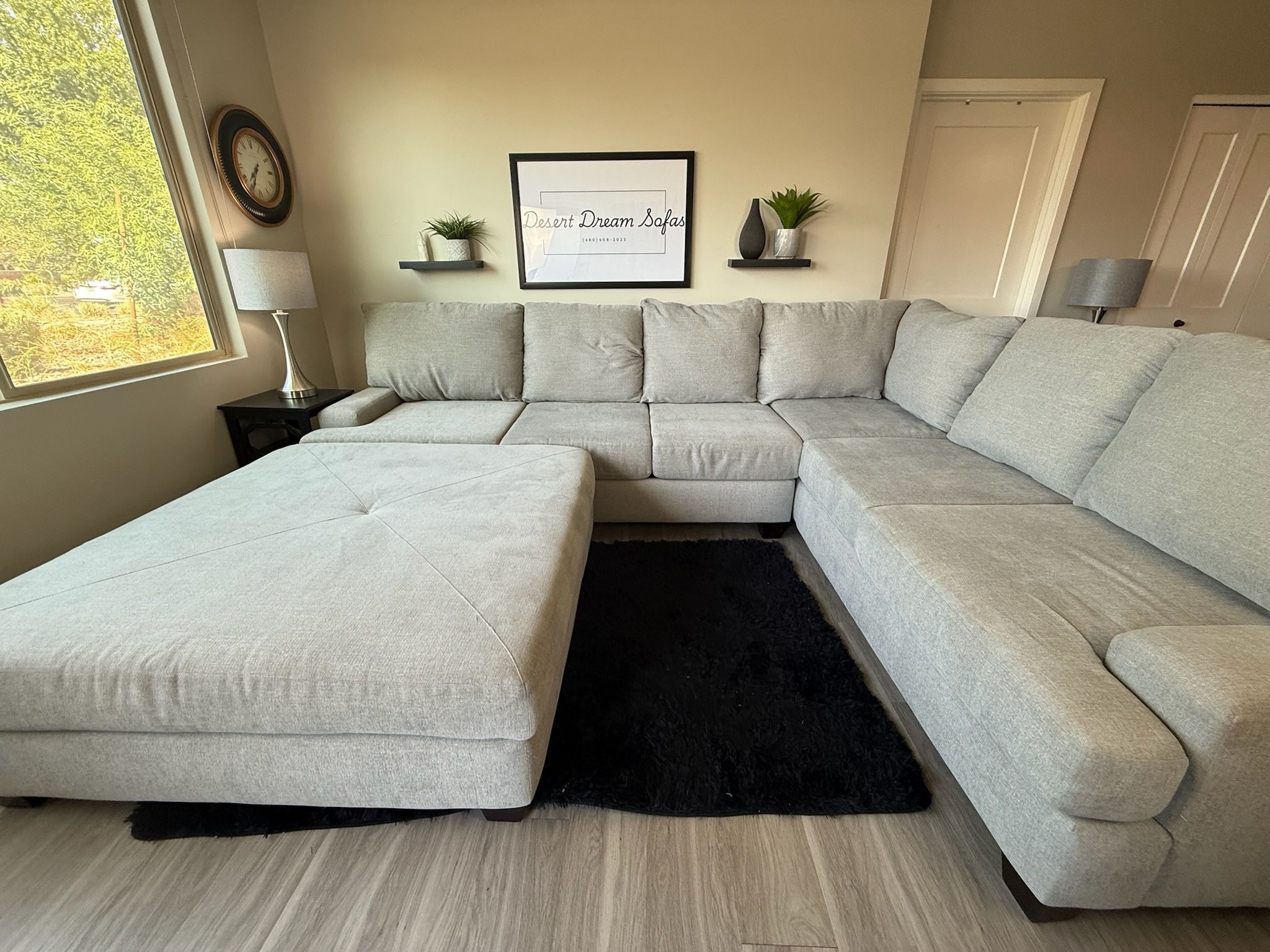Living Spaces Microfiber Sectional with Oversized Ottoman