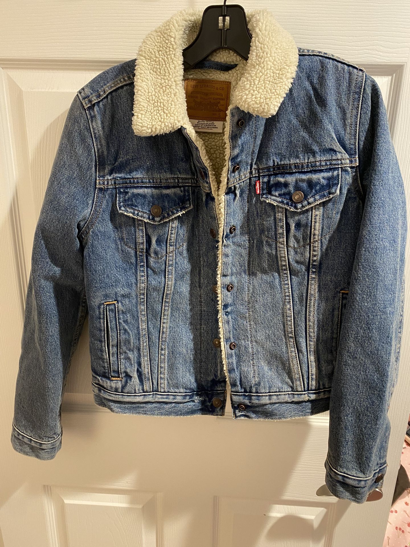 Levis Jacket Sherpa Denim Jean Ranch Coat Light Wash Trucker Size Small