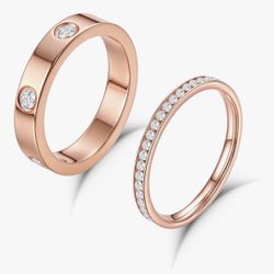 18K Rose Plated Love Gold Rings  2Piece