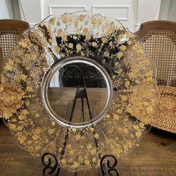 Vintage Cambridge Rose Point Gold Encrusted Glass Platter 