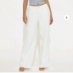 New with Tags Womens Size Large Ivory Tweed High Rise Wide Leg Pants 31” Inseam