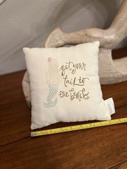Get Your Tail To The Beach Mermaid Small Petite Throw Pillow