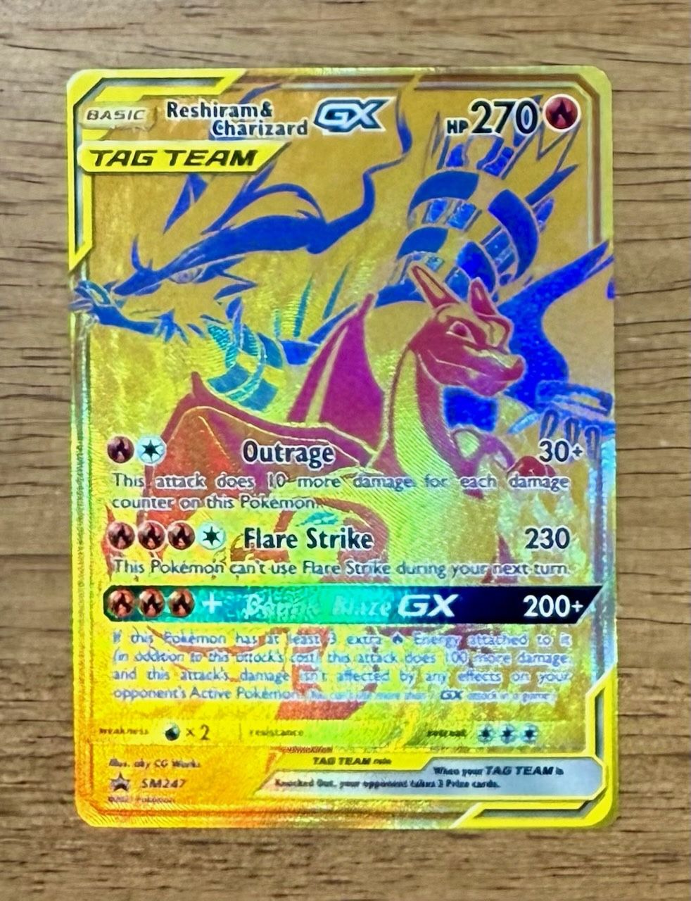 2021 Pokémon Charizard & Reshiram Tag Team GX #SM247 Gold Black Star Promo