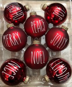 8 red and white Rae Dunn Inspired Ornaments brand new
