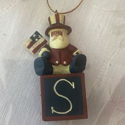 Vintage Patriotic Uncle Sam Santa Ornament - Letter S