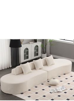 Large curved corduroy modular sofa