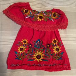 Mexican baby girl red dress with colorful embroidery size 1