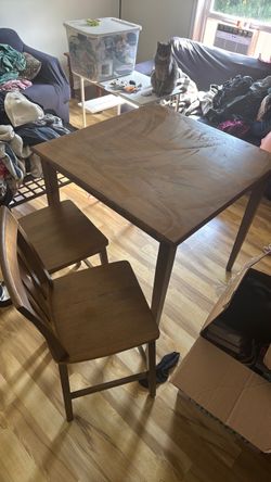 Mid-Century Style Wood Dining Table + 2 Chairs — Solid Wood, Tapered Legs