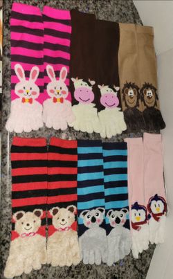 6 Pairs Fuzzy Animals Toe Socks Calf Length Funny Feet Striped Size 9-11
