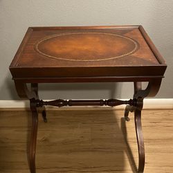 Antique Weiman Heirloom Leather Top Side Table with Casters