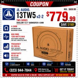 JL Audio Shallow 13.5" Slim Truck Subwoofer 1200 Watts TW5 13TW5v2-2 2-Ohm 🚨 Payment Options Available 🚨 No Credit Needed 🚨