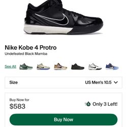 Kobe 4 Undefeated Black Mamba,, Size 10.5