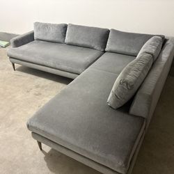 Grey Distressed Velvet Chaise Sectional Sofa 