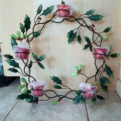 Pfeiffer Metal Holly Wreath Wall Sconce with 5 Red Glass Tea Light Candle Holders /5 Candles 19"x19"