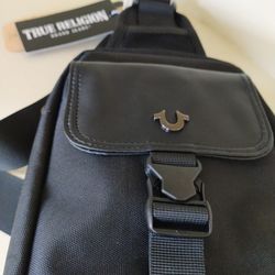True Religion Black Leather Sling Bag