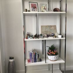 WHITE & CHROME BOOK / HOME DECOR DISPLAY - 5 SHELVES - MODERN