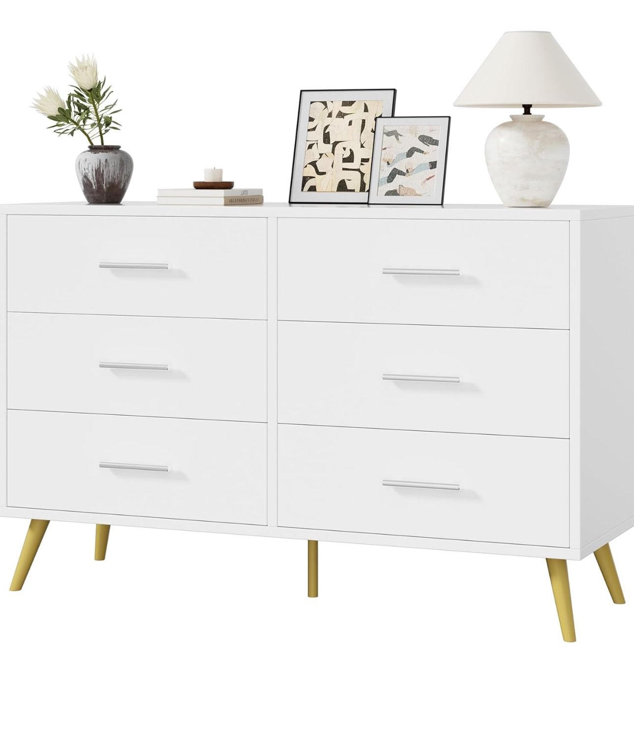 6 Draws Dresser Come Fully Assembled White With Gold Feet