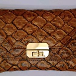 Mexican Leather Purse Brown Reptile Pattern w/ Strap Artisan Cowhide (NEW)