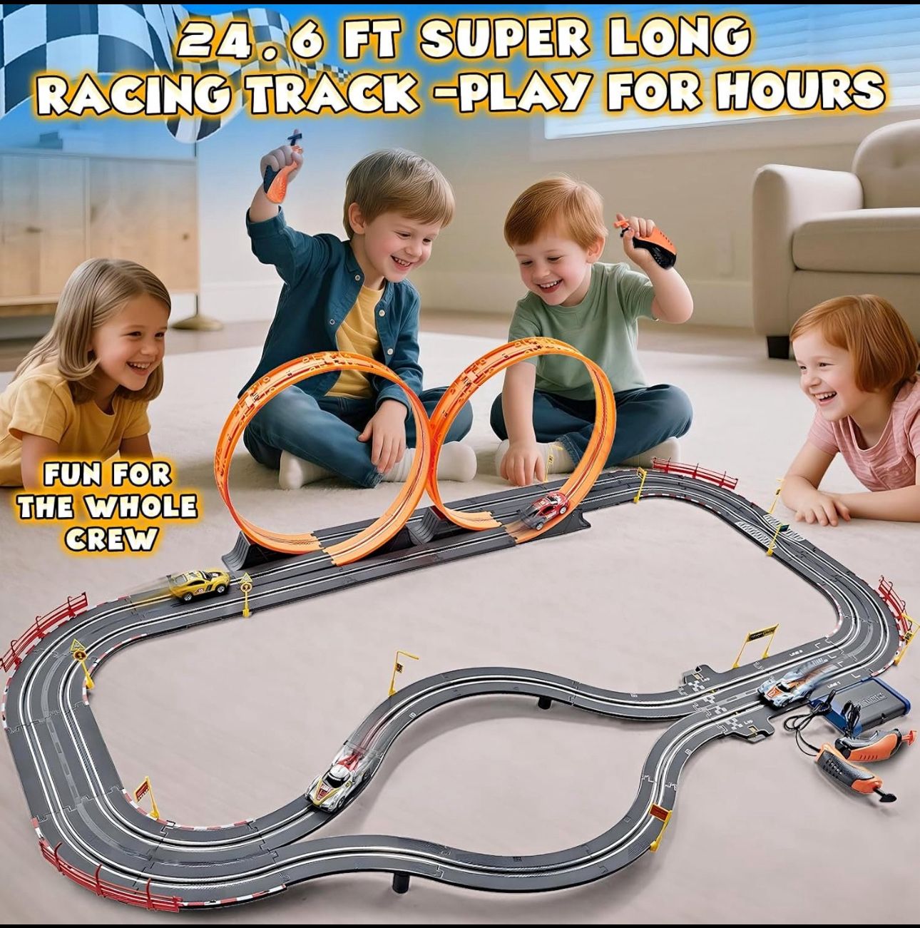 Slot Car Race Track Sets,2 in 1 Race Car Track with 4 High-Speed Slot Cars