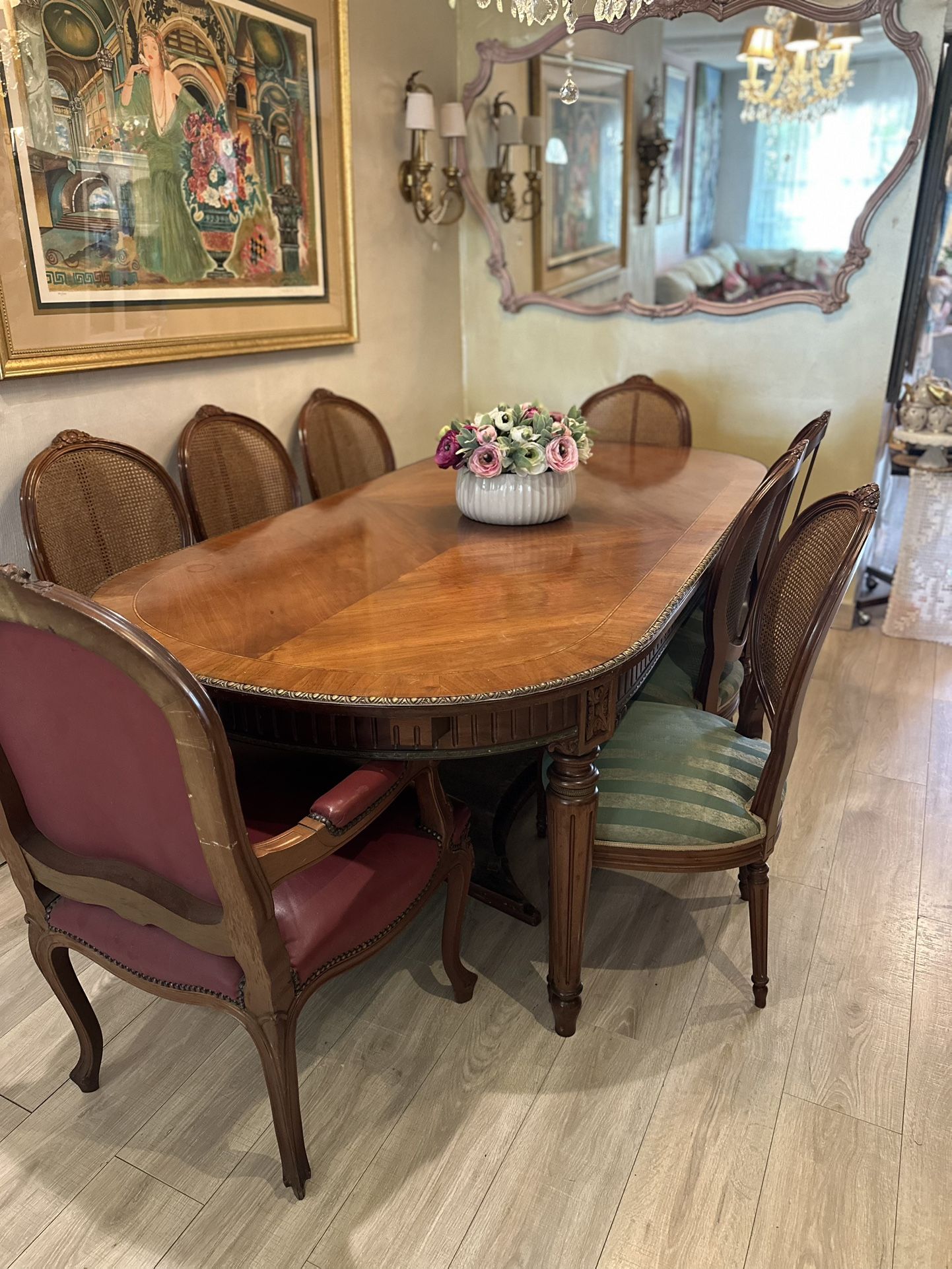 FOR SALE: Antique French Dining Table & Chairs – Handcrafted, 8-Piece Set with History
