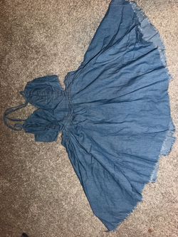 Guess Denim Mini Dress with Frayed Hem