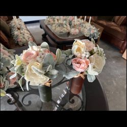 Wedding aisle bouquets and metal arch backdrop stands