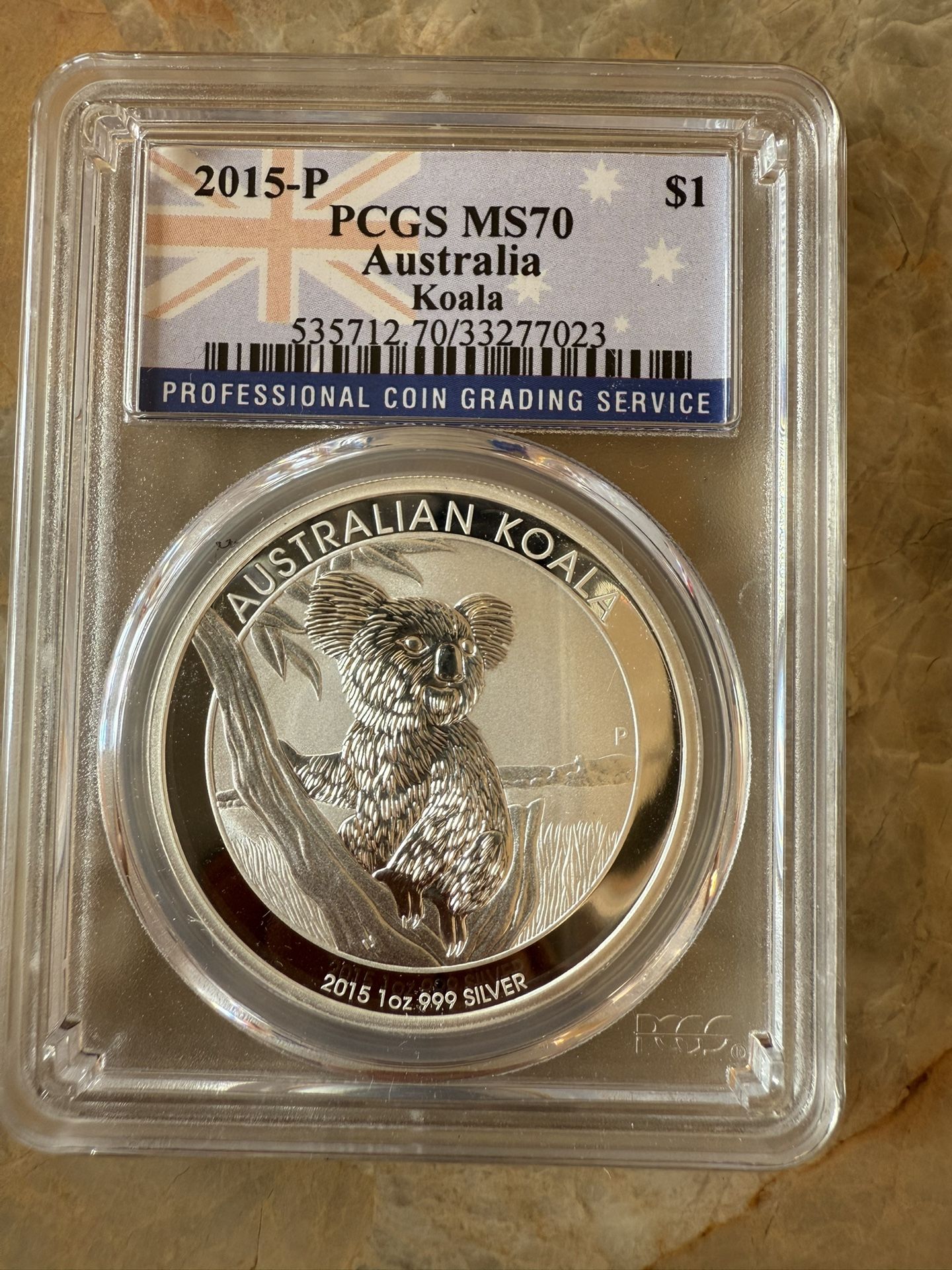 2015-P PCGS MS70 AUSTRALIA KOALA 1oz SILVER COIN