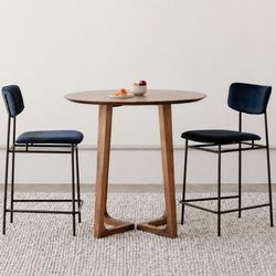 Set of 2 - Moe's Home Collection "Sailor" Counter Stools -  Genuine Leather (Blue) [NEW IN BOX] ** Retails for $520  <NO Assembly Req>