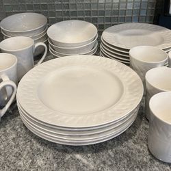 Martha Stewart White Kitchen 28 Piece Basket Weave Dinnerware Set - Plates, Bowls & Mugs