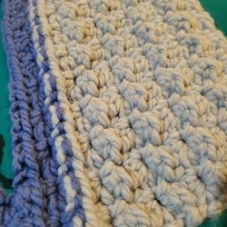 PARTIAL * Knit Yarn Crochet * Incomplete Project *  DIY Gray/ Blue Blanket Scarf