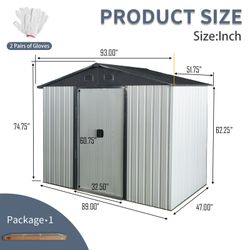 8ft x 4ft Outdoor Metal Storage Shed with Sliding Door and foundation for Backyard, Patio, Lawn - White and Black(Upgraded Version W540S00084)