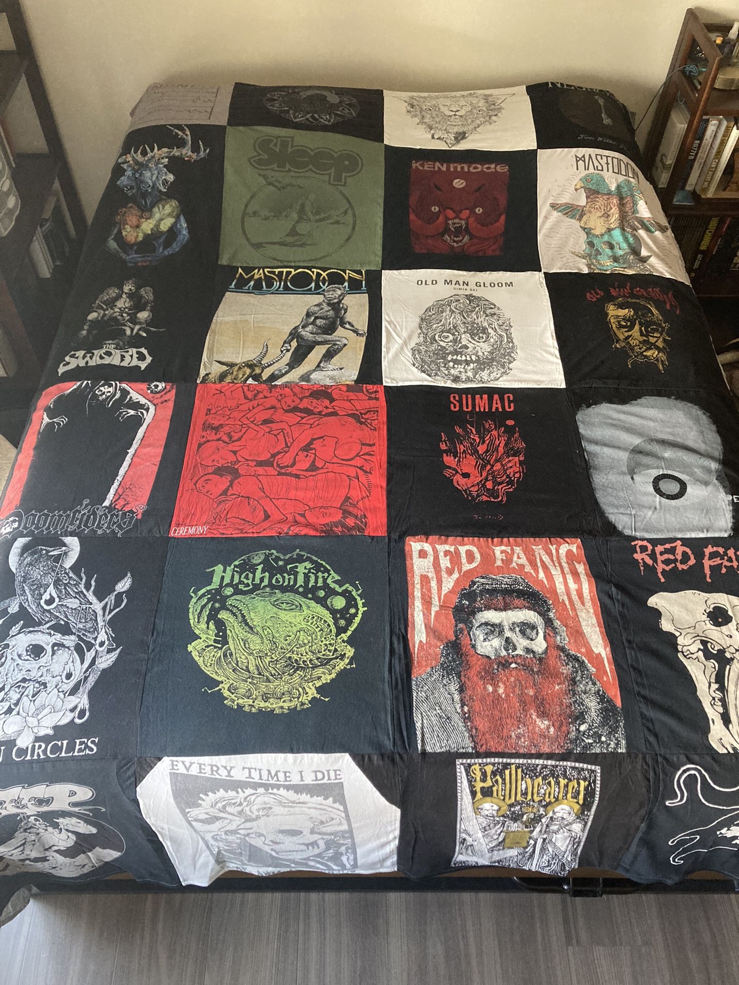 Metal band, tee shirt quilt throw with fleece backing