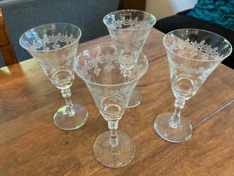 Etched Crystal Goblets, set of 4