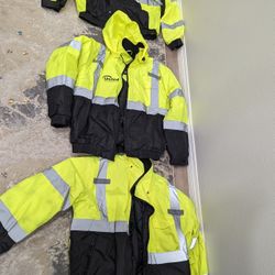 Insulated Safety Reflective Bomber Worksite Jacket Zippered Mens Size L & XL