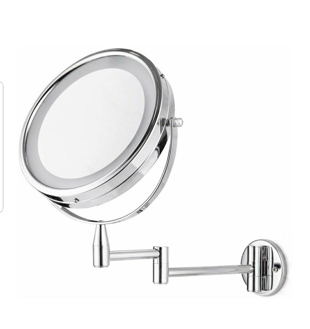 FIRMLOC Lighted Led Vanity Makeup Mirror 1X/7X Magnification Wall Mounted, 8" Double Side, Adjustable Rotating Function,