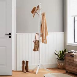 Hall Solid Wood Coat Rack and Stand, Cloud White