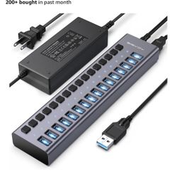 Powered USB 3.1 Hub, ACASIS 16 Ports USB 3.1 Hub with 10Gbps Data Speed，Aluminum Housing, USB Hub Powered with 96W Power Adapter, USB Hub for PC/Lapto