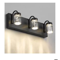 LMS Modern Crystal LED Bathroom Lights Fixtures Over Mirror Black 3 Light Vanity Light for Bathroom
