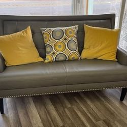 Grey Leather Sofa w/OUT pillows
