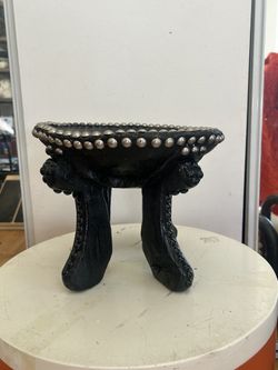 RARE SIZED SELECTS Upcycled Antique Wood Stools — Black India Ink & Metal Studs