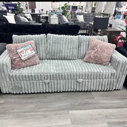 Jumbo Corduroy Love Seat  Pull Out Bed Couch With USB New In. Box 